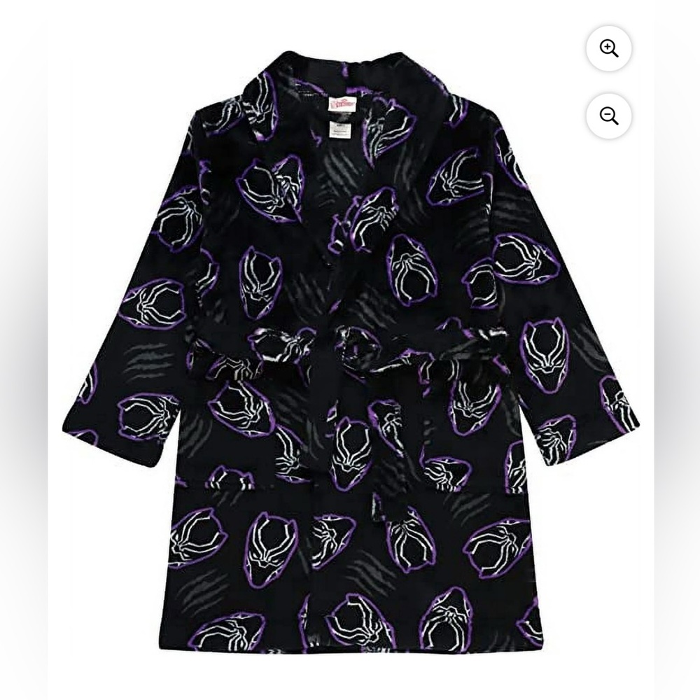 Black Panther/Marvel Cozy Black and Purple Kids Robe, size 6